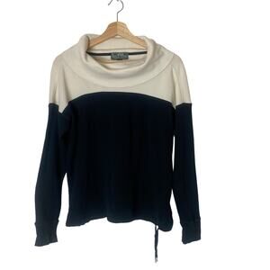 Lauren Ralph Lauren Active Black  Waffle Knit Thermal Cowlneck Sweater Size S